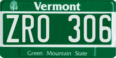 VT license plate ZRO306