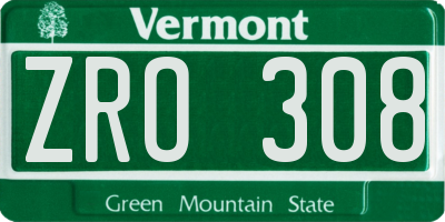 VT license plate ZRO308