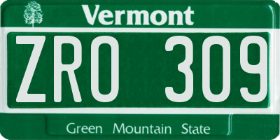 VT license plate ZRO309