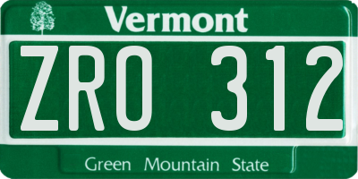 VT license plate ZRO312