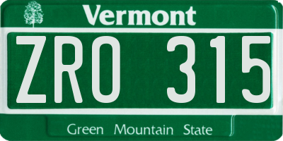 VT license plate ZRO315