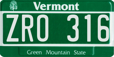 VT license plate ZRO316