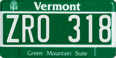 VT license plate ZRO318