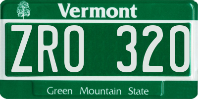 VT license plate ZRO320