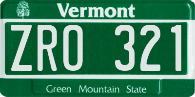 VT license plate ZRO321