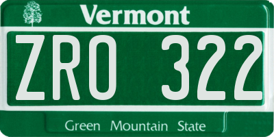 VT license plate ZRO322