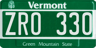 VT license plate ZRO330