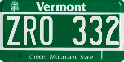 VT license plate ZRO332