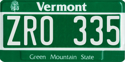 VT license plate ZRO335