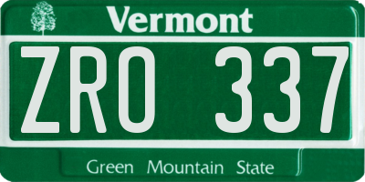 VT license plate ZRO337