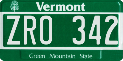 VT license plate ZRO342