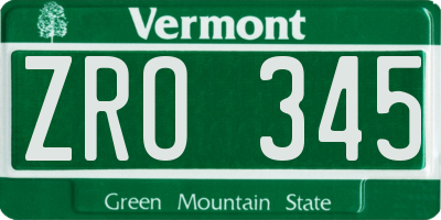 VT license plate ZRO345