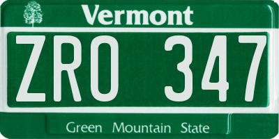 VT license plate ZRO347