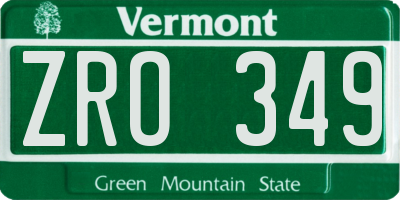 VT license plate ZRO349