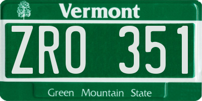 VT license plate ZRO351