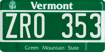 VT license plate ZRO353