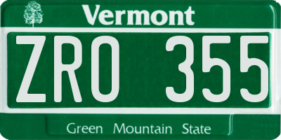 VT license plate ZRO355