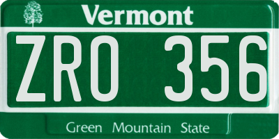 VT license plate ZRO356