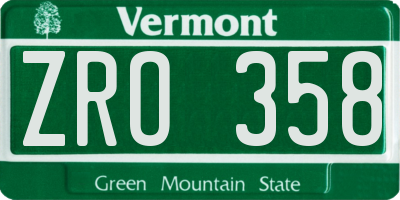 VT license plate ZRO358