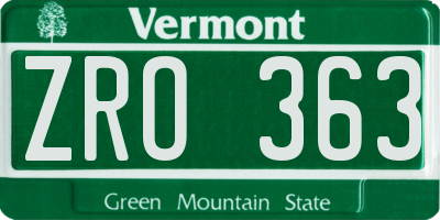 VT license plate ZRO363