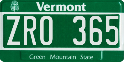 VT license plate ZRO365