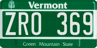 VT license plate ZRO369