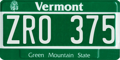 VT license plate ZRO375