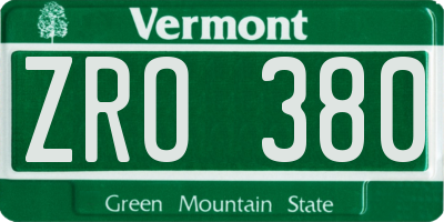 VT license plate ZRO380