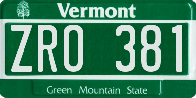 VT license plate ZRO381