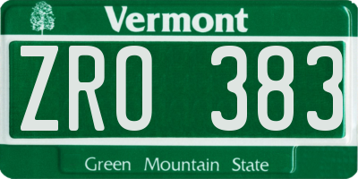 VT license plate ZRO383