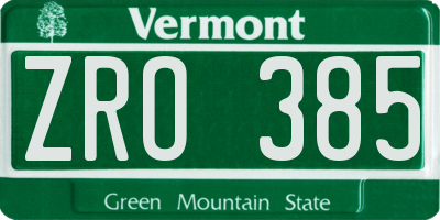 VT license plate ZRO385