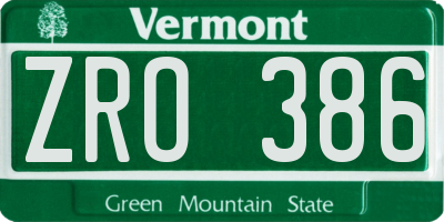VT license plate ZRO386