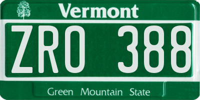 VT license plate ZRO388