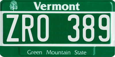VT license plate ZRO389