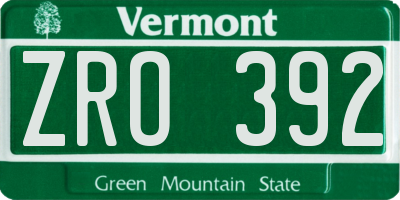 VT license plate ZRO392