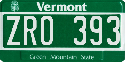 VT license plate ZRO393