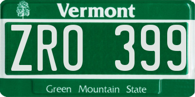 VT license plate ZRO399