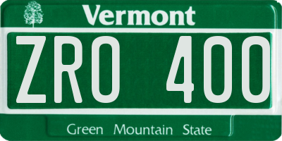 VT license plate ZRO400