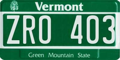 VT license plate ZRO403