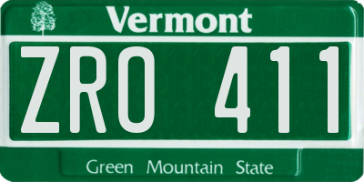VT license plate ZRO411