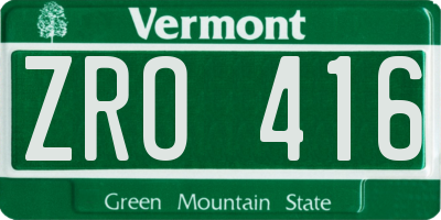 VT license plate ZRO416