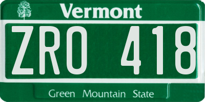 VT license plate ZRO418