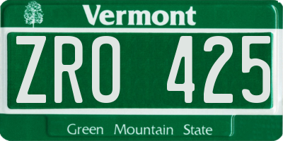 VT license plate ZRO425