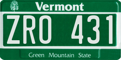 VT license plate ZRO431