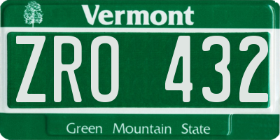 VT license plate ZRO432