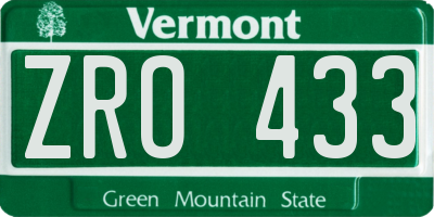 VT license plate ZRO433