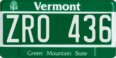 VT license plate ZRO436