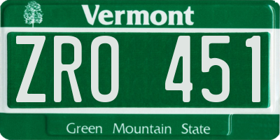 VT license plate ZRO451