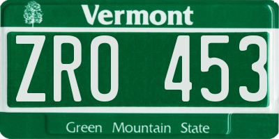 VT license plate ZRO453