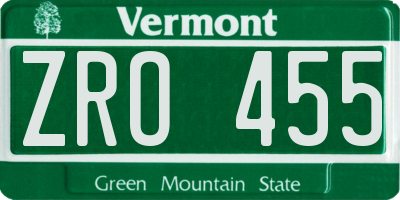 VT license plate ZRO455